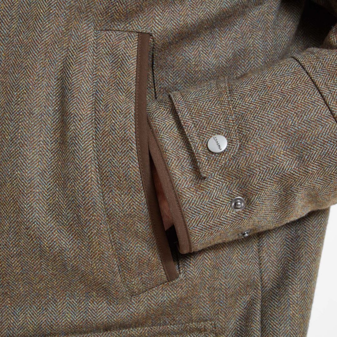 Schoffel Men's Ptarmigan Herringbone Tweed Classic Coat in Loden Green