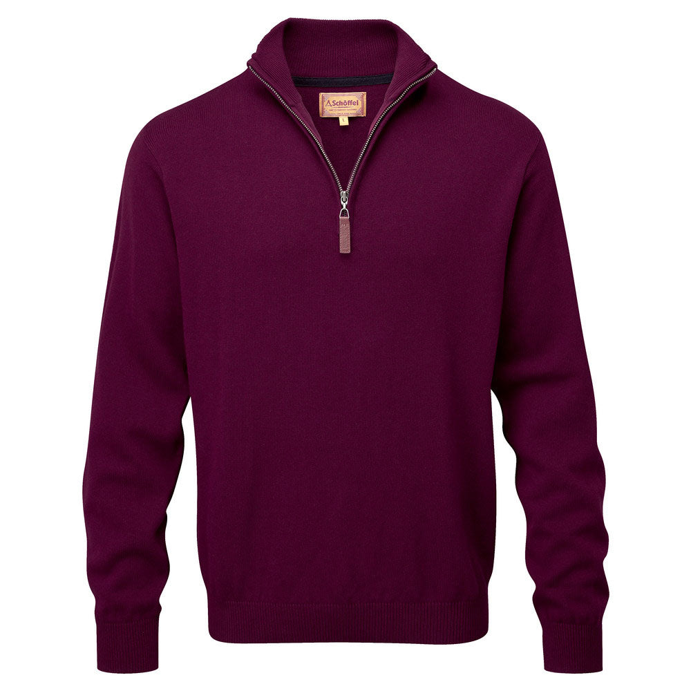 Schoffel Men's Cotton Cashmere 1/4 Zip Jumper in Fig