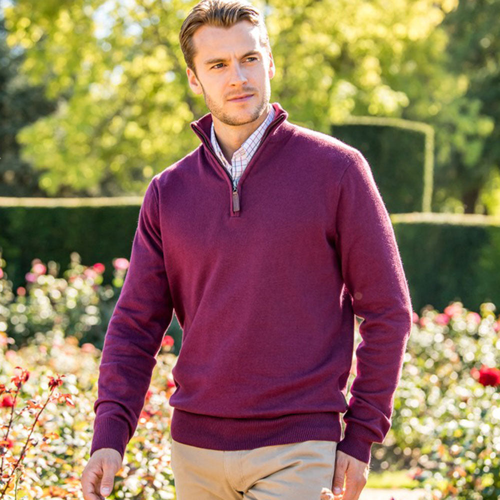 Schoffel Men's Cotton Cashmere 1/4 Zip Jumper in Fig