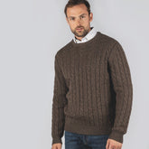 Schoffel Men's Lambswool Chunky Cable Crew Jumper in Mocha