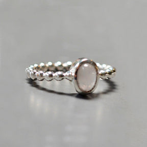 Spirit Oval Rose-quartz Ring in Silver with Beaded Band
