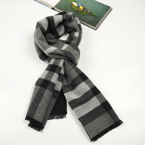 Classic check silk and wool blended scarf in grey - RedMillsStore.ie