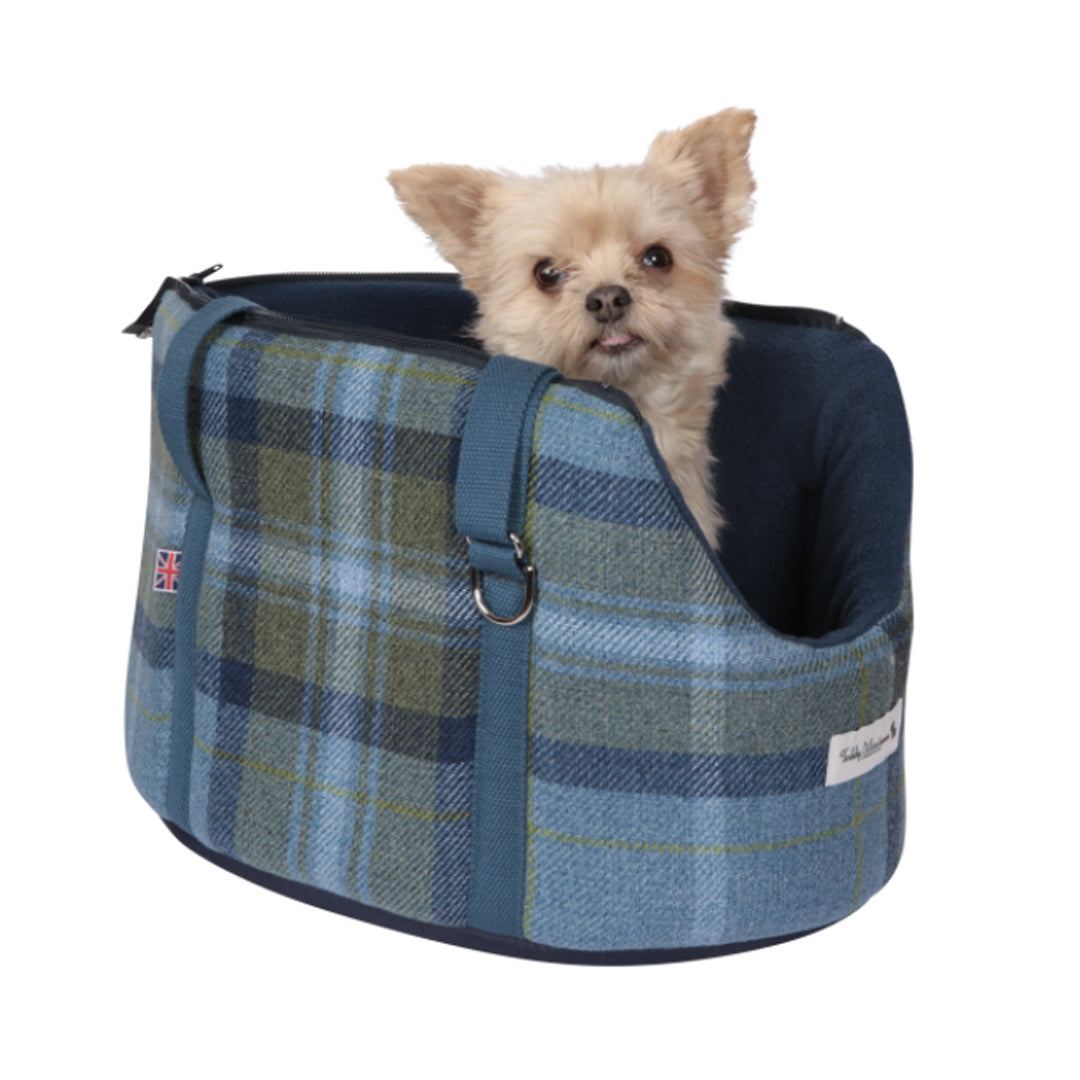 Teddy Maximus Cotswold Dog Carrier in Blue Plaid