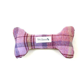 Teddy Maximus Shetland Wool Dog Bone Toy in Pink Plaid