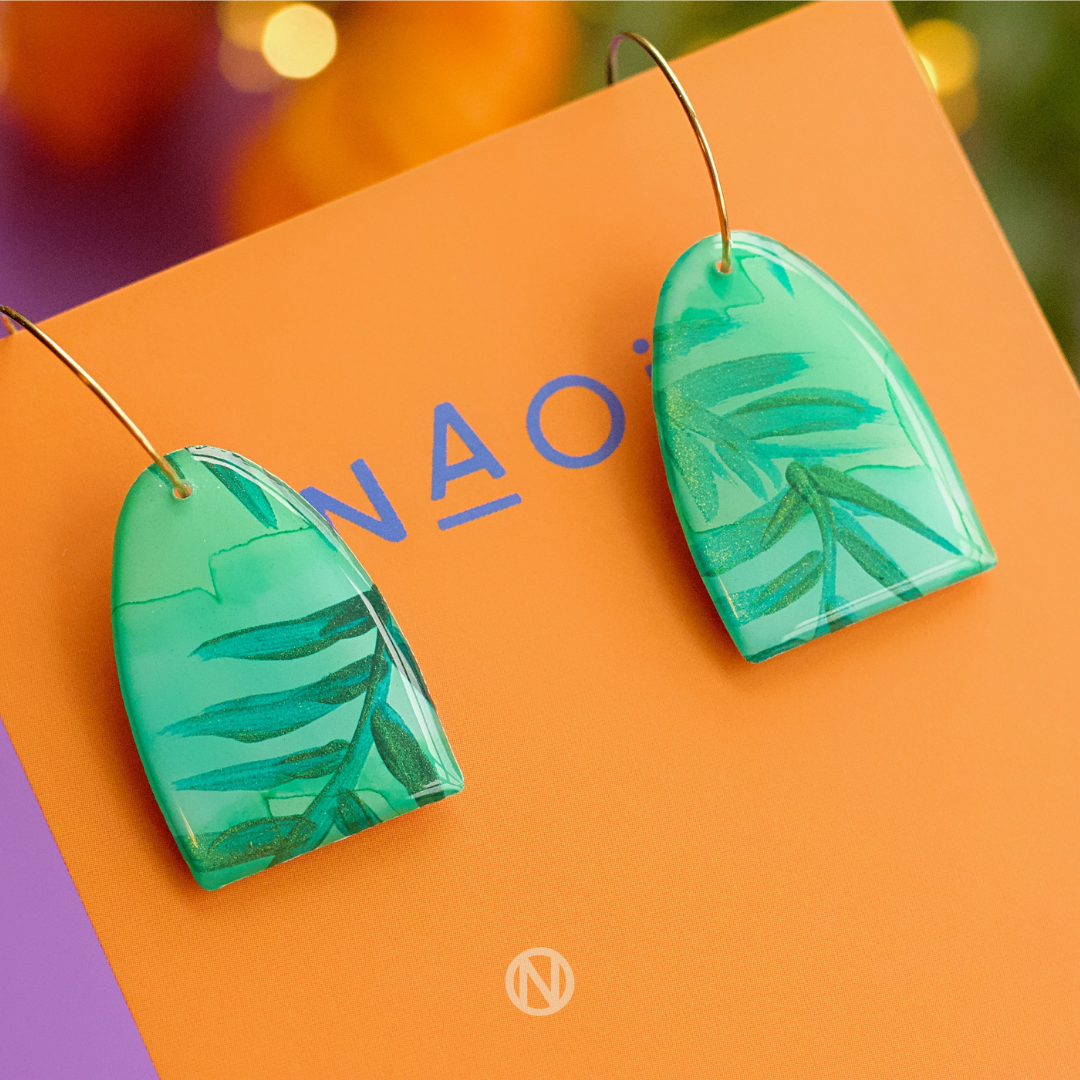 Naoi Palm Pendants Earring in Green