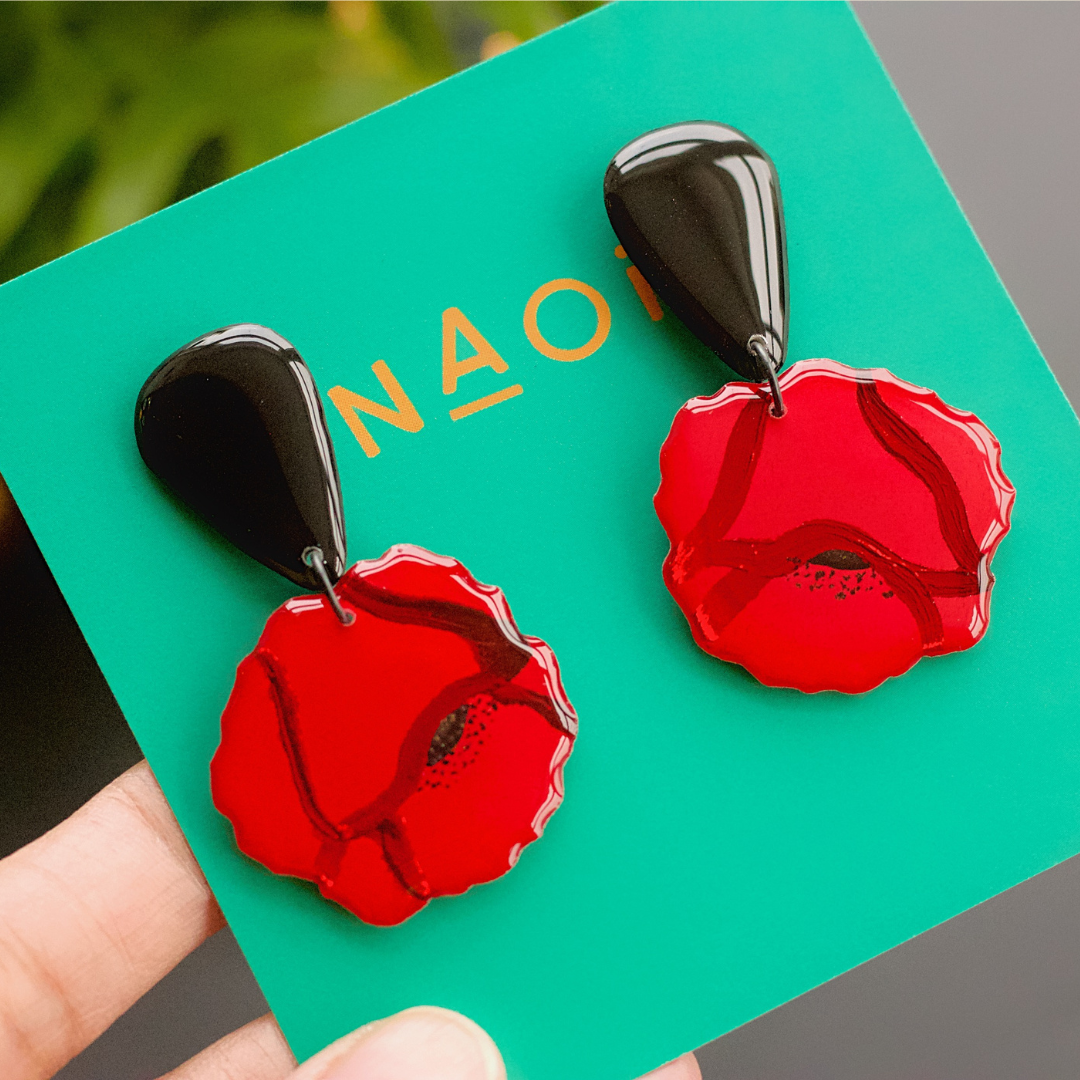 Naoi Poppies Statement Earrings in Red