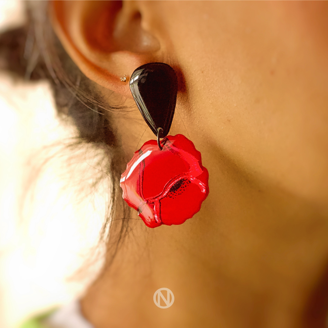 Naoi Poppies Statement Earrings in Red (4)