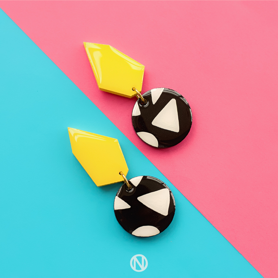 Naoi Monochrome Statement Earrings in Yellow and Black