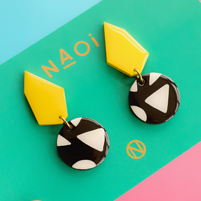 Naoi Monochrome Statement Earrings in Yellow and Black (3)