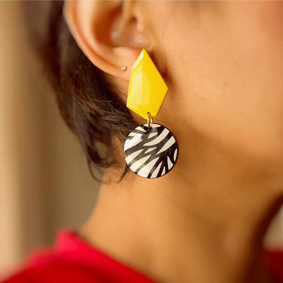 Naoi Monochrome Statement Earrings in Yellow and Black (2)