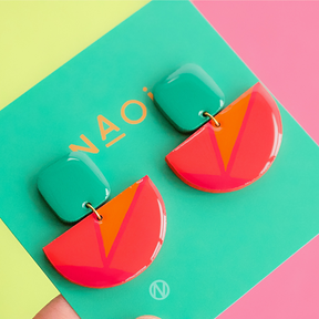 Naoi Vivid Statement Earrings in Red and Green