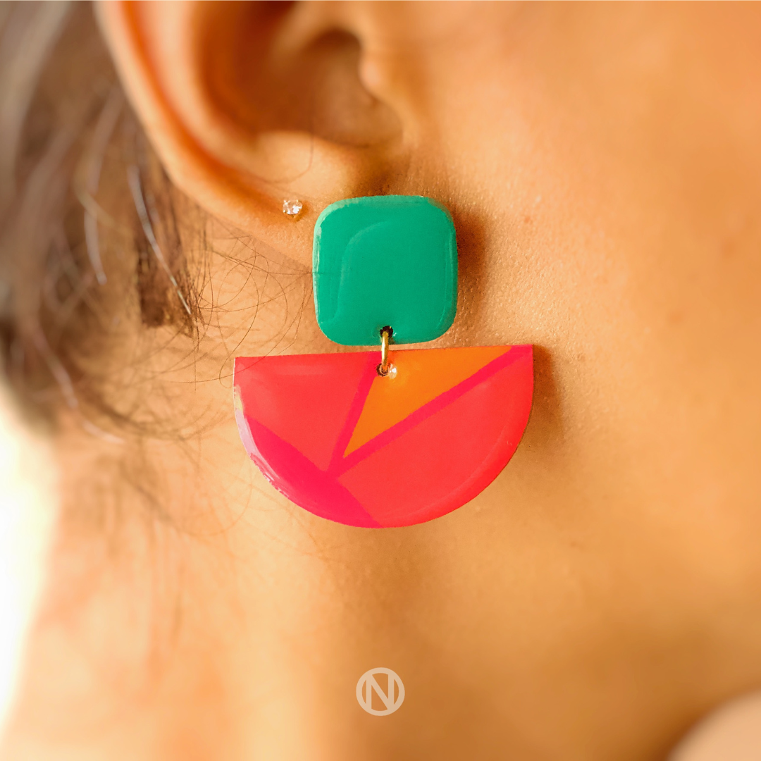 Naoi Vivid Statement Earrings in Red and Green (2)