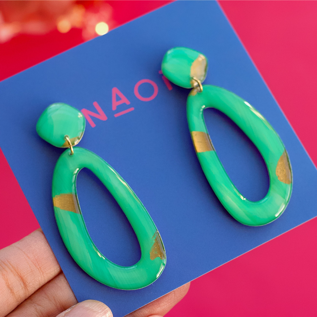 Naoi Statement Earrings in Green and Gold