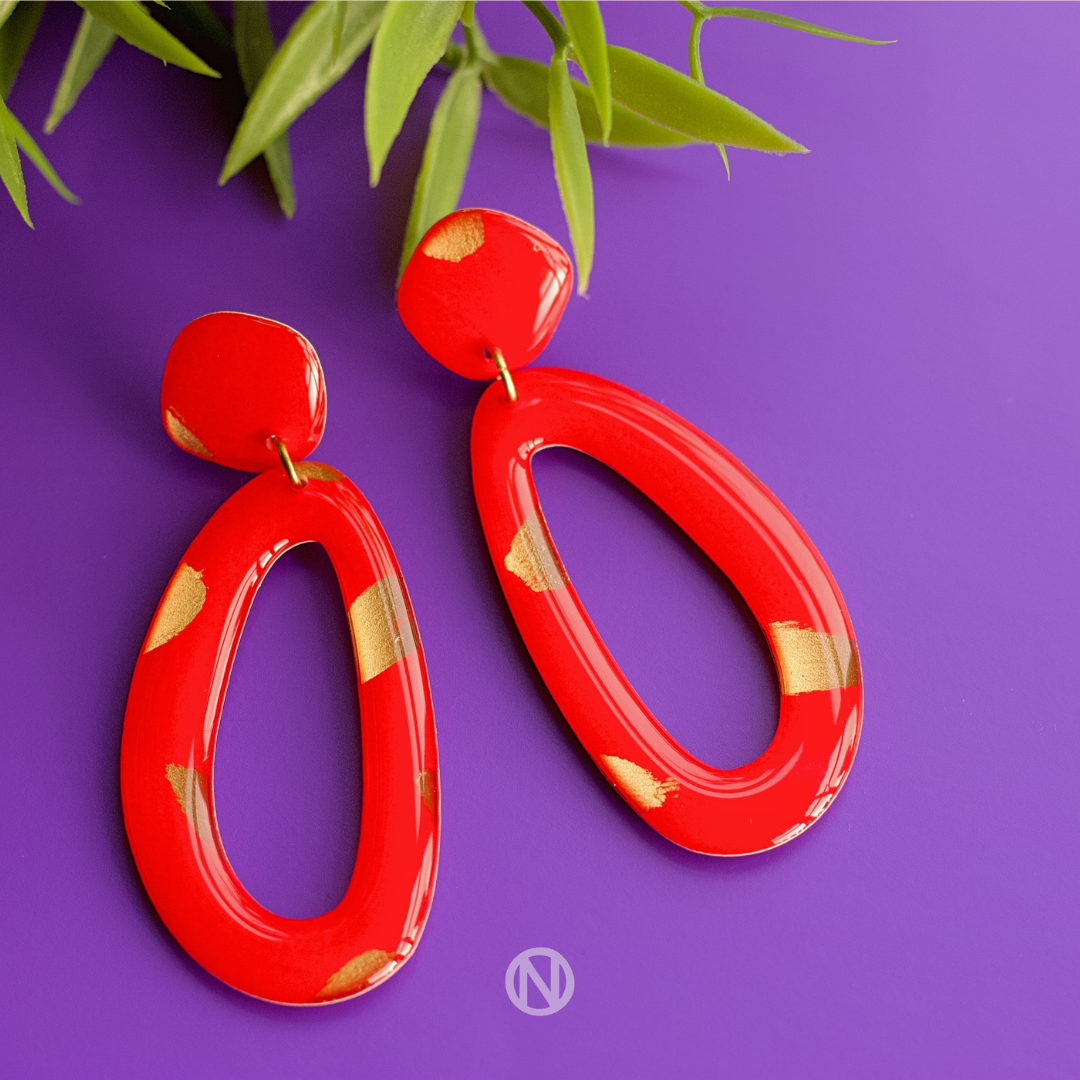 Naoi Statement Earrings in Red and Gold