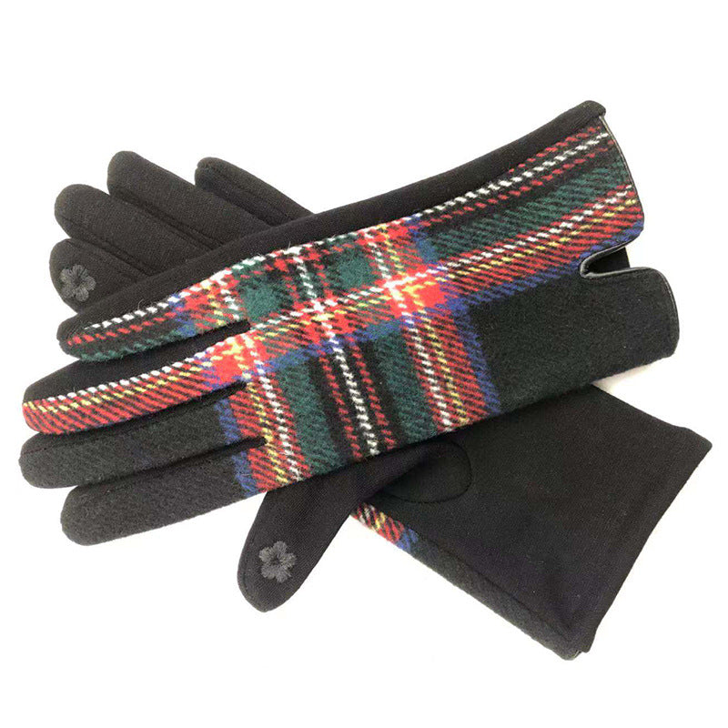 Womens cosy check gloves in black - RedMillsStore.ie