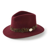 Hicks and Brown The Suffolk Fedora in Maroon (Pheasant Feather Wrap) - RedMillsStore.ie