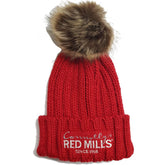 RED MILLS fur pom chunky knit bobble hat in red - RedMillsStore.ie